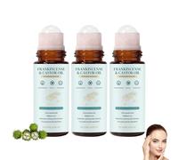 Organic Castor Oil Rose Quartz Roller Ball, Frankincense and Castor Oil Roller Ball, Cold-Pressed Moisturizing Essence, Lightweight Non-Greasy Fast Absorbing, for Brows, Lashes, Dry Skin & Face (3PC)