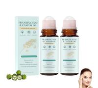 Organic Castor Oil Rose Quartz Roller Ball, Frankincense and Castor Oil Roller Ball, Cold-Pressed Moisturizing Essence, Lightweight Non-Greasy Fast Absorbing, for Brows, Lashes, Dry Skin & Face (2PC)