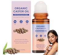 Organic Castor Oil with Rose Quartz Roller Ball, Castor Oil Organic Body Oil Roll On for Face, Deep Moisturizing and Lasting Hydration for Women, Gentle Skin Care for All Skin Types, 50ml