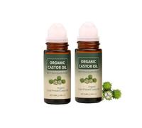 Organic Castor Oil with Rose Quartz Roller Ball, Cold-Pressed Roll-On for Face, Body & Hair, Non-Greasy Daily Moisturiser for Scalp, Brows & Lashes, Softens & Smooths for All Skin Types (2pc)