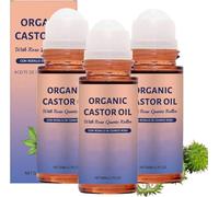 Organic Castor Oil with Rose Quartz Roller,Castor Oil RoseQuartz R-oller,Organic Castor Oil Roll On with Rose Quartz Roller,100% Pure Cold-Pressed,Firms Skin,Amber Glass Bottle 1.7oz (3PC)