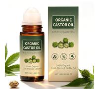 Organic Castor Oil with Rose Quartz Roller, Cold-Pressed Castor Essential Oil Roller Ball, Hydrating Face & Hair Oil for Lashes, Brows, Scalp, for All Skin Types (1pc)