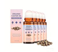 Organic Castor Oil with Rose Quartz Roller, Natural Moisturizing Roll On for Face and Body, Non Greasy Hydrating Oil for Dry Skin, Travel Friendly Skin Care (E-5PCS)