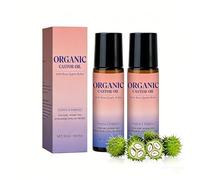 Organic Castor Oil with Rose Quartz Roller, Natural Moisturizing Roll On for Face and Body, Non Greasy Hydrating Oil for Dry Skin, Travel Friendly Skin Care (A-2PCS)