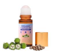 Organic Castor Oil with Rose Quartz Roller, Natural Moisturizing Roll On for Face and Body, Non Greasy Hydrating Oil for Dry Skin, Travel Friendly Skin Care (D-1PC)