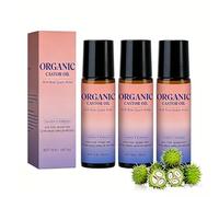 Organic Castor Oil with Rose Quartz Roller, Natural Moisturizing Roll On for Face and Body, Non Greasy Hydrating Oil for Dry Skin, Travel Friendly Skin Care (A-3PCS)