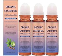 Organic Castor Oil with Rose Quartz Roller, Organic Castor Oil Roll-On, Deep Hydration & Smoothing, Gently Nourishes Skin, Natural Moisturizing Oils for Belly, Face and Body (3pcs)