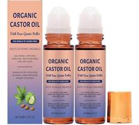 Organic Castor Oil with Rose Quartz Roller, Organic Castor Oil Roll-On, Deep Hydration & Smoothing, Gently Nourishes Skin, Natural Moisturizing Oils for Belly, Face and Body (2pcs)