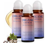 Organic Castor Oil With Rose Quartz Roller, Organic Castor Oil Roll On For Face, Non-Greasy, Refreshing Texture, Natural Ingredients, Gently Nourishes Skin Care, For Belly, Face, Body, Under Eyes (3)