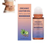 Organic Castor Oil with Rose Quartz Roller, Organic Castor Oil Roll On, Natural Ingredients, Gently Nourishes Skin, Deep Hydration & Smoothing, for Belly, Face, Body, 1.7oz (1PCS)