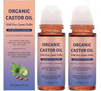 Organic Castor Oil with Rose Quartz Roller, Organic Castor Oil Roll On, Natural Ingredients, Gently Nourishes Skin, Deep Hydration & Smoothing, for Radiant Skin, Lush Hair & Relaxation (2)
