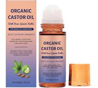 Organic Castor Oil with Rose Quartz Roller, Organic Castor Oil Roll On, Natural Ingredients, Gently Nourishes Skin, 50ml (1)