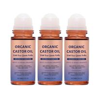 Organic Castor Oil with Rose Quartz Roller, Pure Extra Virgin, Natural Ingredients, for Hair, Skin, Lips (3PCS)