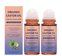 Organic Castor Oil with Rose Quartz Roller, Pure Extra Virgin, Natural Ingredients, for Hair, Skin, Lips (2PCS)