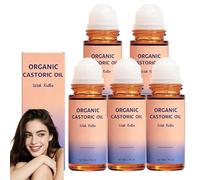 Organic Castoric Oil with Rose Quartzes Roller, Cold Pressed Formulas, Soothing Rollerball Essences, Anti Ageing Skin Moisturising, Deep And Lasting Hydration, Non-Greasy, For All Face And Body (PCS5)