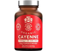 Organic Cayenne Pepper Capsules 500mg | 2mg Capsaicinoids Including Capsaicin | 60 Vegan Capsules with Zero Fillers or Synthetic Ingredients - 100% Pure & Natural Cayenne Powder