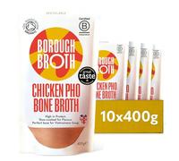 Organic Chicken Pho Bone Broth by Borough Broth - High in Collagen for Healthy Skin & Joints - High Protein, Low Calorie, Gluten Free - Perfect for Soups & Ramen - Delivered Chilled, 10 x 400g