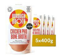 Organic Chicken Pho Bone Broth by Borough Broth - High in Collagen for Healthy Skin & Joints - High Protein, Low Calorie, Gluten Free - Perfect for Soups & Ramen - Delivered Chilled, 5 x 400g