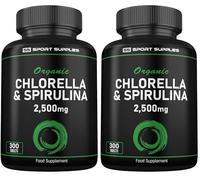 Organic Chlorella and Spirulina - 2500mg - 300 Tablets - Broken Cell Wall - Pure Formula Supplement with No Additives (Pack of 2)