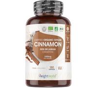 Organic Cinnamon Capsules 1000mg - 180 Vegan Capsules - 3 Months Supply - Ceylon Cinnamon Powder - Soil Association Certified Supplement - GMO & Gluten Free