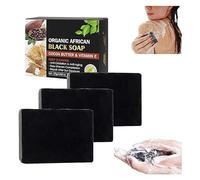 Organic Cocoa Butter Deep Cleansing Black Soap, African Black Soap Cocoa Butter with Vitamin E, Deep Body and Facial Cleansing, Cleanses and Rejuvenates, for All Skin Types (3Pcs)