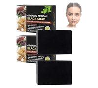 Organic Cocoa Butter Deep Cleansing Black Soap, African Black Soap Cocoa Butter with Vitamin E, Deep Body and Facial Cleansing, Cleanses and Rejuvenates, for All Skin Types (2Pcs)