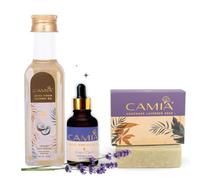 Organic Cold Pressed Coconut Oil, 250 ML + Lavender Essential Oil, 15 ML + Lavender Soap | 100% Natural Oils | Bath & Body Aromatherapy Stress Relief Relaxation Kit | Combo Set of 3