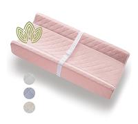 Organic Cotton Contoured Baby Changing Pad w/Waterproof Foam Mattress, Includes Soft, Removable & Washable Cover, Safety Strap, Non-Slip Bottom, Topper for Standard Size Infant Diaper Table & Dresser