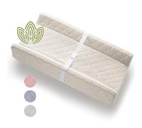 Organic Cotton Contoured Baby Changing Pad w/Waterproof Foam Mattress, Includes Soft, Removable & Washable Cover, Safety Strap, Non-Slip Bottom, Topper for Standard Size Infant Diaper Table & Dresser