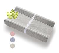 Organic Cotton Contoured Baby Changing Pad w/Waterproof Foam Mattress, Includes Soft, Removable & Washable Cover, Safety Strap, Non-Slip Bottom, Topper for Standard Size Infant Diaper Table & Dresser