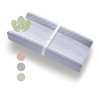 Organic Cotton Contoured Baby Changing Pad w/Waterproof Foam Mattress, Includes Soft, Removable & Washable Cover, Safety Strap, Non-Slip Bottom, Topper for Standard Size Infant Diaper Table & Dresser