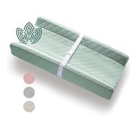 Organic Cotton Contoured Baby Changing Pad w/Waterproof Foam Mattress, Includes Soft, Removable & Washable Cover, Safety Strap, Non-Slip Bottom, Topper for Standard Size Infant Diaper Table & Dresser