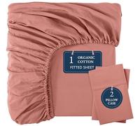 Organic Cotton King Fitted Sheet - Ultra Soft & Breathable with 2 Pillow Covers, 35cm Deep Pocket, Elastic Edges Bottom Sheet - Rose Dawn