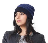 Organic Cotton-Lined Beanie Hats for Women, Classic Hipster Winter Knit Slouchy Cap, Baggy Toque Mens Hat for Fall Navy