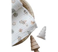 Organic Cotton Muslin Baby Blanket, Christmas Theme with Bears and Trees Pattern, 110x110 cm, 4-Layer (4-Layers)