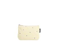 Organic Cotton Small Cosmetic Bag - Toiletry Bag & Cosmetic Bag, Makeup Case & Pencil Case for Women, Men & Kids, Compact, Vegan, Pattern, Colourful, Breite: 18 cm | Höhe: 12 cm, Greige / Grid Print