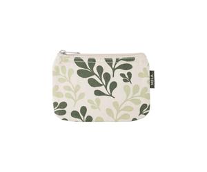 Organic Cotton Small Cosmetic Bag - Toiletry Bag & Cosmetic Bag, Makeup Case & Pencil Case for Women, Men & Kids, Compact, Vegan, Pattern, Colourful, Width: 18 cm, height: 12 cm, Greige / Green Leaf