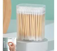 Organic Cotton Swabs with Wooden Sticks 200 Pcs of Pack, qtips Cotton Swabs Pure Natural Bamboo Biodegradable, Double Round Tipped, q tips for ears, Makeup and Daily Use