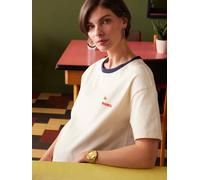 Organic Cotton T-Shirt with "la Mama" Embroidery for Maternity, by ENVIE DE FRAISE ecru