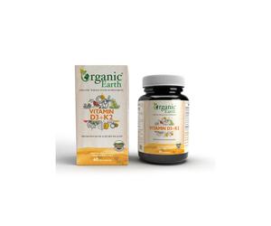 Organic Earth Vitamin D3 + K2 , Supports Bone & Immune Health - 60 Capsules