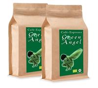 Organic Espresso / Cafe Coffee Beans "Green Angel" (2 X 1000g Ground) - 100 % Arabica - Top Coffee - Low in Acidity and Digestible, Gentle and Freshly Roasted