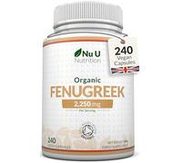 Organic Fenugreek Capsules 2250mg - 240 Vegan Capsules - 100% Pure Fenugreek Powder - Soil Association Certified - Fenu Greek Supplement for Women & Men - Made in The UK - Nu U Nutrition