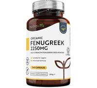 Organic Fenugreek Capsules - Up to 8 Months of Supply and 2250mg, 240 Capsules 100% Pure Fenugreek Powder - Soil Association Certified, Vegan Supplement, Made in The UK by Nutravita