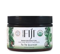Organic Fiji Raw Cold Pressed Coconut Oil for Hair, Skin, Face & Body | Relaxing Massage Oil | Tea Tree Spearmint,12 oz for Women Men & Baby