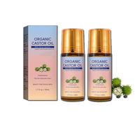 Organic Golden Castor Oil Roll-On with Rose Quartz Roller, Cold Pressed Castor Oil Roller Ball for Face & Body, Deeply Nourishing & Moisturising for Women & Men, Easy Application for Daily Use (2pc)