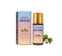 Organic Golden Castor Oil Roll-On with Rose Quartz Roller, Cold Pressed Castor Oil Roller Ball for Face & Body, Deeply Nourishing & Moisturising for Women & Men, Easy Application for Daily Use (1pc)
