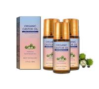 Organic Golden Castor Oil Roll-On with Rose Quartz Roller, Cold Pressed Castor Oil Roller Ball for Face & Body, Deeply Nourishing & Moisturising for Women & Men, Easy Application for Daily Use (3pc)