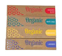 Organic Goodness Incense Sticks Gift Set - 4 Fragrances (Dragon’s Blood, White Sage, Sandalwood, Lavender) + JROSE Wooden Burner | Natural Masala Hand-Rolled | Eco-Friendly Aromatherapy OG1