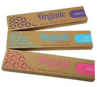 Organic Goodness Masala Incense Sticks 3 Pack - Lavender, Nag Champa, Rose - 12 Sticks per Box with JRose Burner - Natural Aromatherapy for Meditation, Relaxation & Home Fragrance