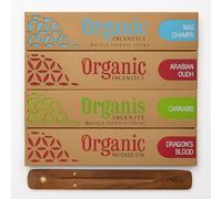 Organic Goodness Masala Incense Sticks 4 Pack - Nag Champa, Arabian Oudh, Cannabis, Dragon's Blood - with JRose Wooden Burner - Long-Lasting Aroma - Home Fragrance Gift Set 03